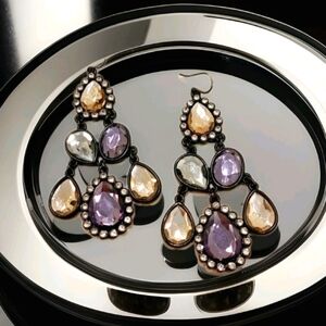 Vintage 90's Exxagerated Multi-stone Crystal Chandelier Silver Drop Earrings